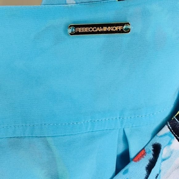 Rebecca Minkoff Shirt Dress 100% Silk Mojabe Blue Shift Lace-Up Scoop Neck Sz L - Picture 5 of 8